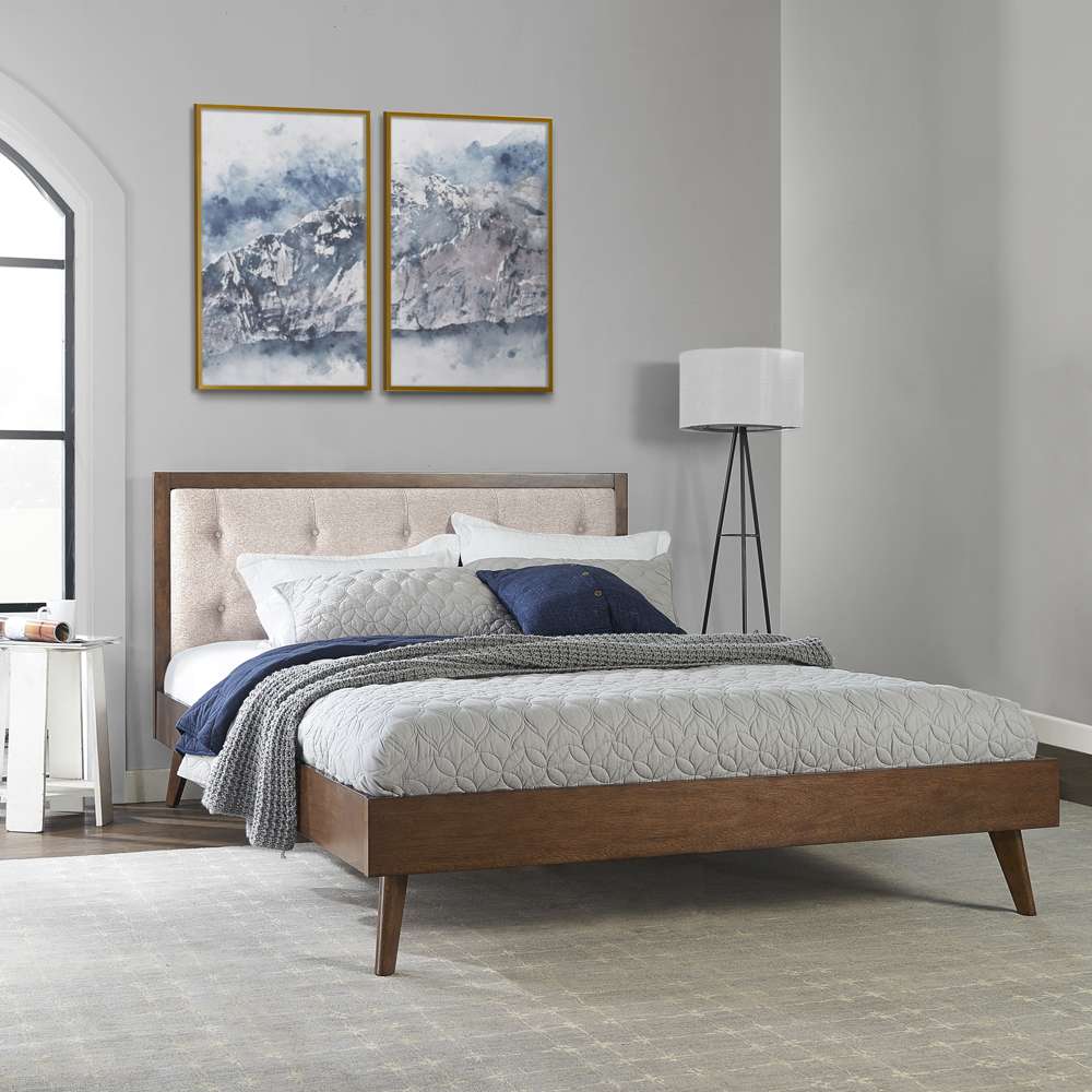 Linon Home Decor - Reid Mid Century Oatmeal Platform Queen Bed - BD55QOAT01AB veiw 6
