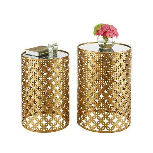Linon Home Decor (Set of 2) Round Gold Nested Tables With Mirror Tops - AHW807AS1 veiw 1