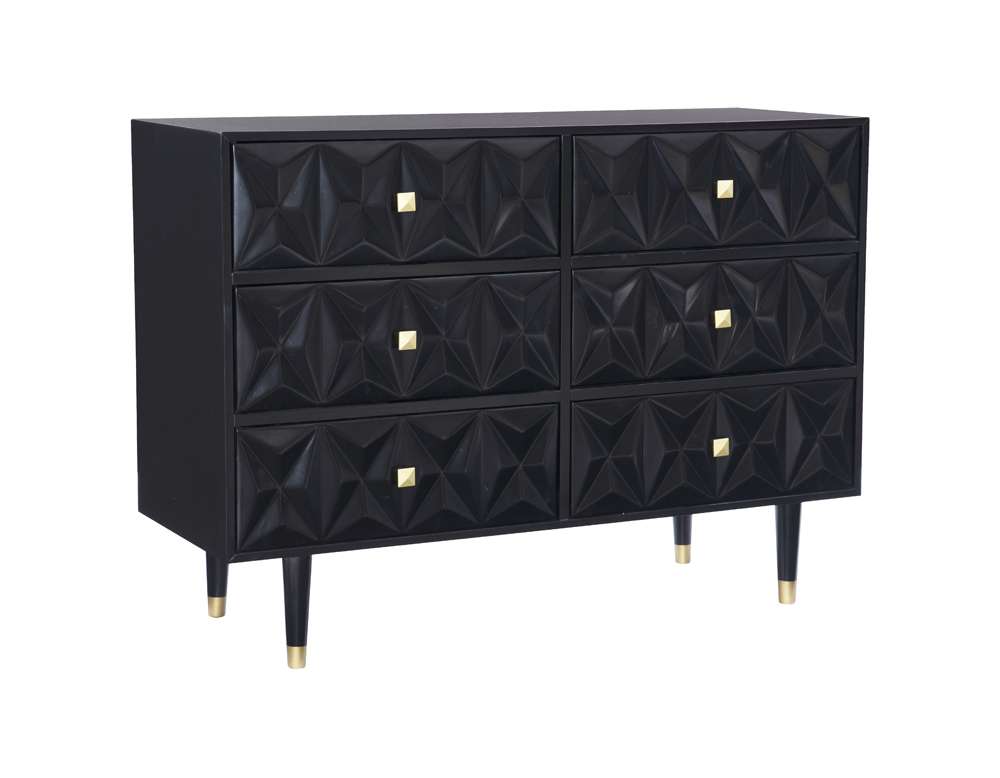Linon Home Decor - Six Drawer Geo Texture Dresser Black - BD64BLK01AS veiw 1