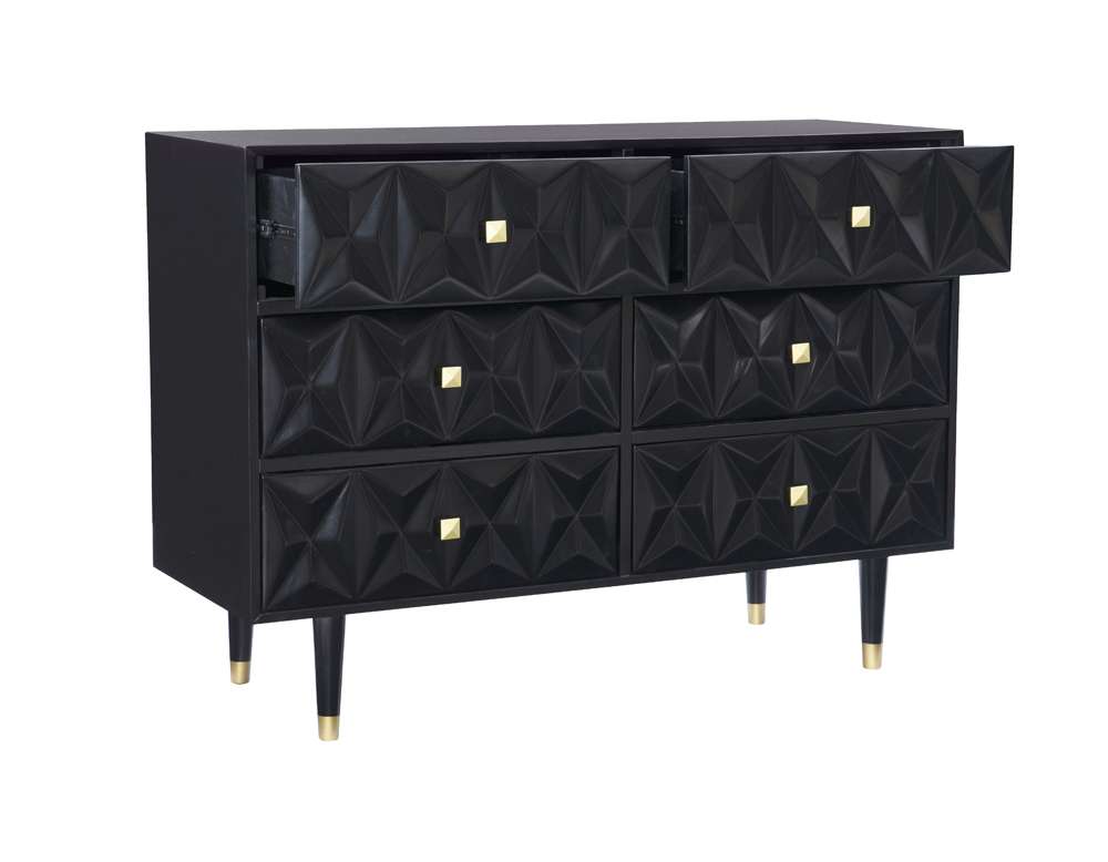 Linon Home Decor - Six Drawer Geo Texture Dresser Black - BD64BLK01AS veiw 6