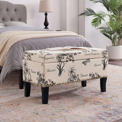 Linon Home Decor - Stephanie Ottoman Botanical Linen - 40454BOT01U veiw 1