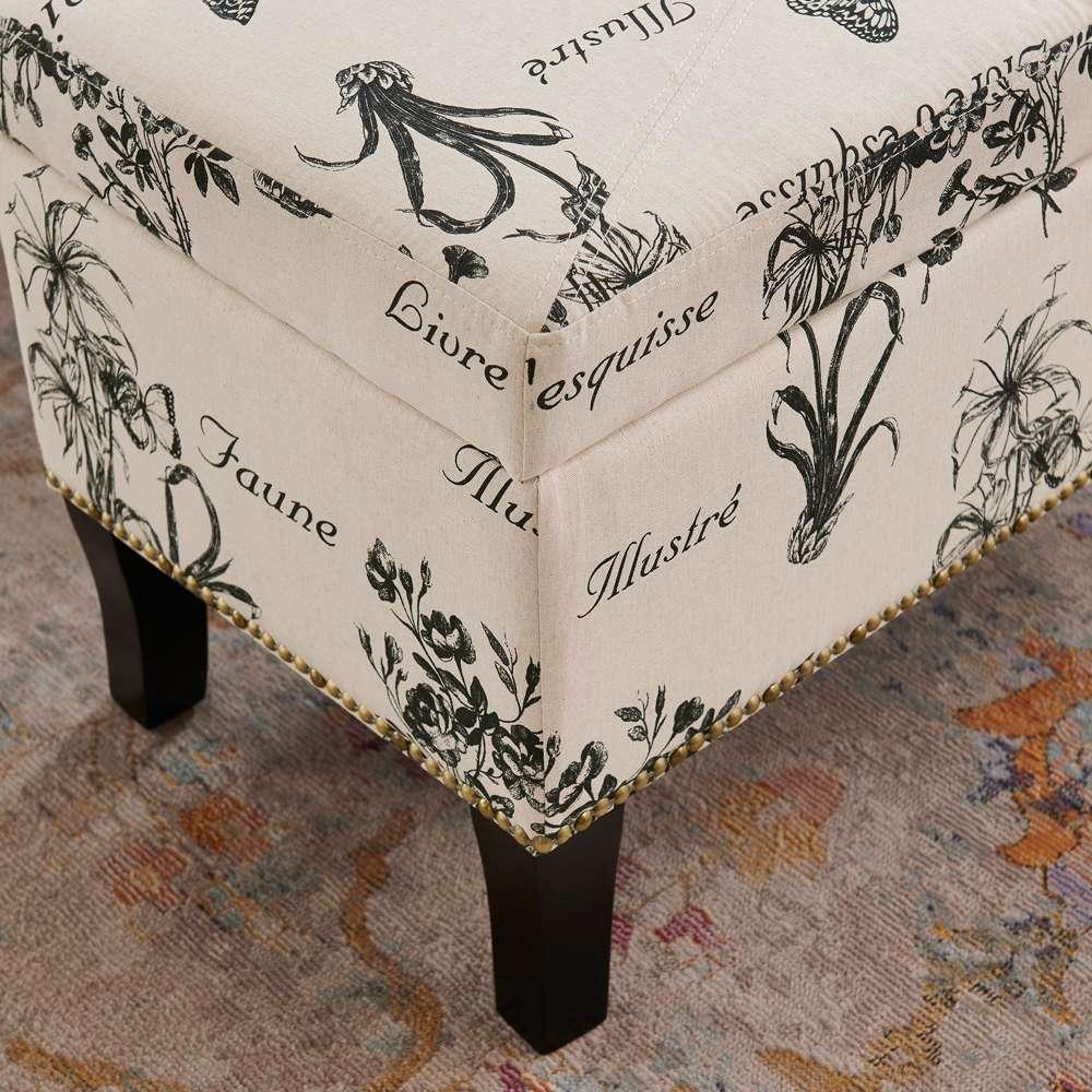 Linon Home Decor - Stephanie Ottoman Botanical Linen - 40454BOT01U veiw 2