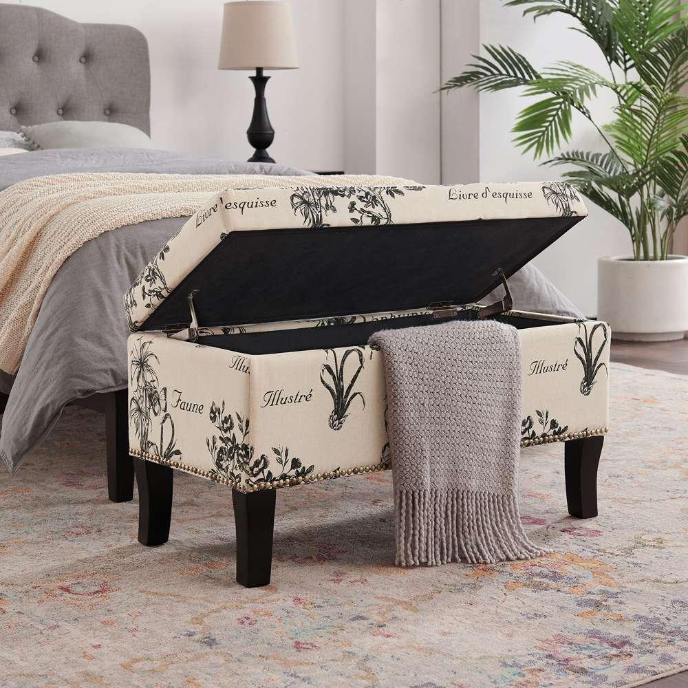 Linon Home Decor - Stephanie Ottoman Botanical Linen - 40454BOT01U veiw 3