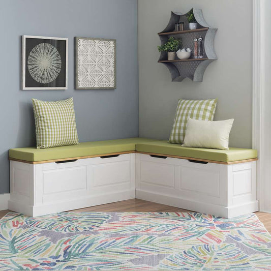 Linon Home Decor - Tobin Corner Nook Bench, Natural/White with Apple Green Cushions - KNK169NWGRNSET view 1