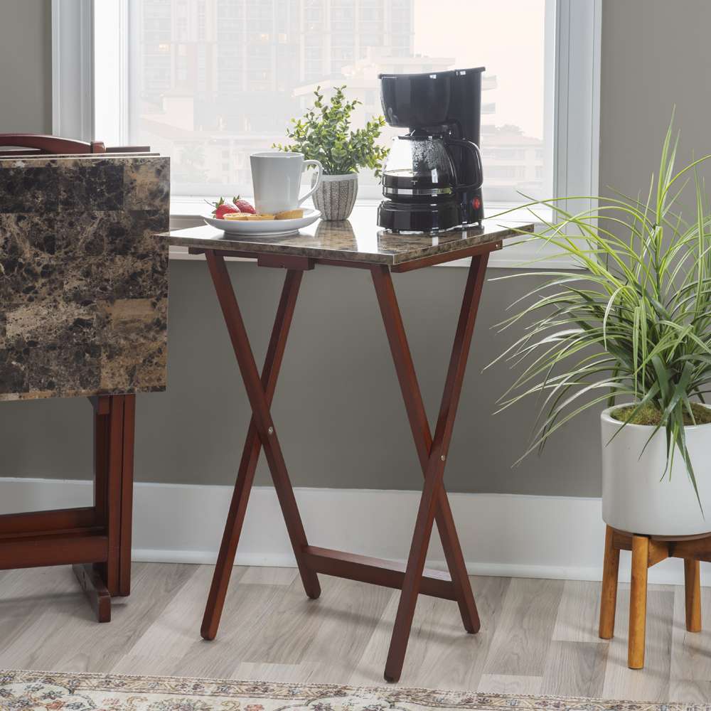 Linon Home Decor - Tray Table Set Faux Marble -Brown - 43001TILSET-01-AS veiw 3