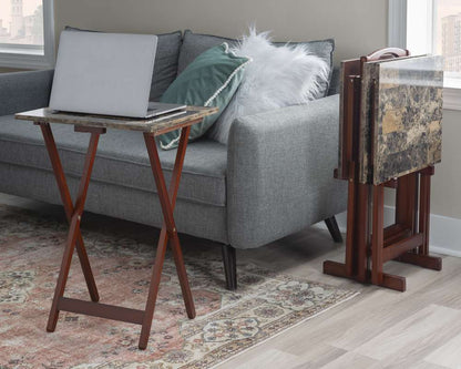 Linon Home Decor - Tray Table Set Faux Marble -Brown - 43001TILSET-01-AS veiw 4