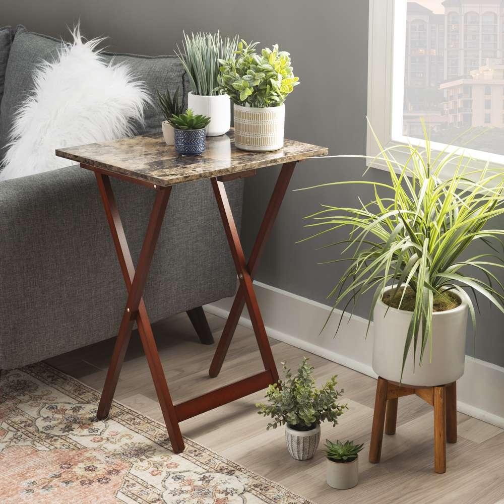 Linon Home Decor - Tray Table Set Faux Marble -Brown - 43001TILSET-01-AS veiw 5