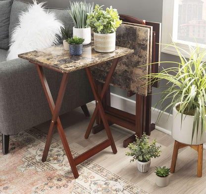 Linon Home Decor - Tray Table Set Faux Marble -Brown - 43001TILSET-01-AS veiw 6