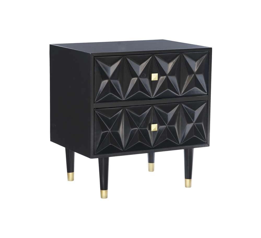 Linon Home Decor - Two Drawer Geo Texture Nightstand Black - BD62BLK01AS veiw 1