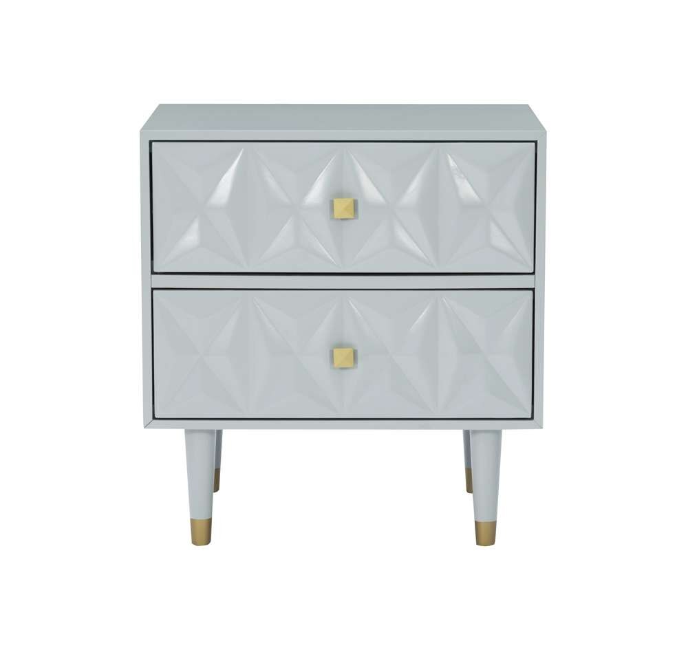 Linon Home Decor - Two Drawer Geo Texture Nightstand Grey - BD63GRY01AS veiw 2