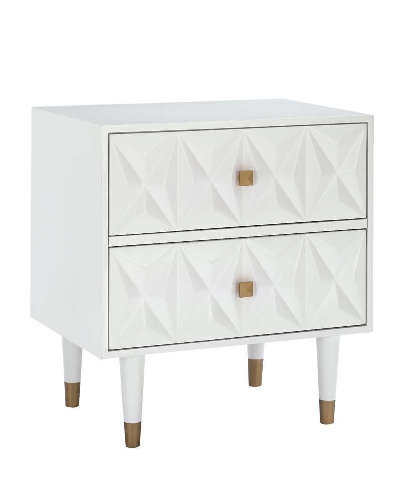 Linon Home Decor - Two Drawer Geo Texture Nightstand White - BD53WHT01AS veiw 1