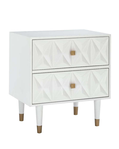 Linon Home Decor - Two Drawer Geo Texture Nightstand White - BD53WHT01AS veiw 1