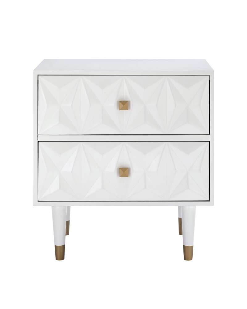 Linon Home Decor - Two Drawer Geo Texture Nightstand White - BD53WHT01AS veiw 2