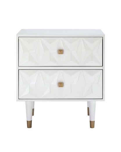Linon Home Decor - Two Drawer Geo Texture Nightstand White - BD53WHT01AS veiw 2