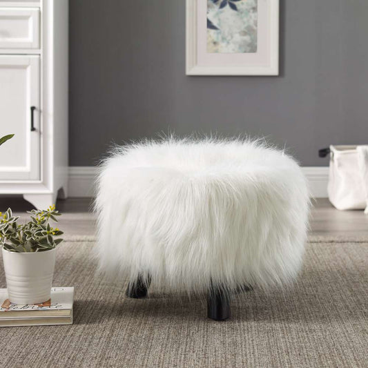 Linon Home Decor - White Faux Fur Foot Stool (16 Inches Wide) - 40487WHT-01-AS-U veiw 1