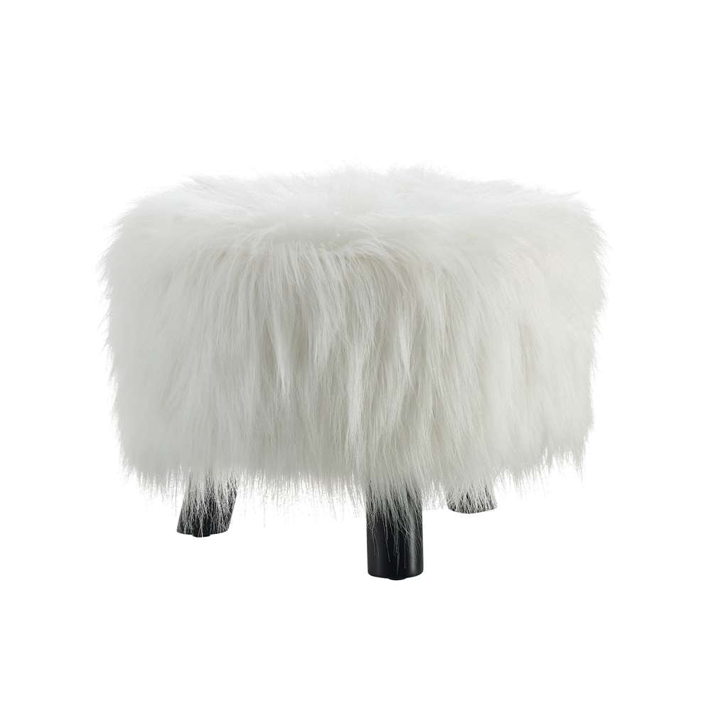 Linon Home Decor - White Faux Fur Foot Stool (16 Inches Wide) - 40487WHT-01-AS-U veiw 3