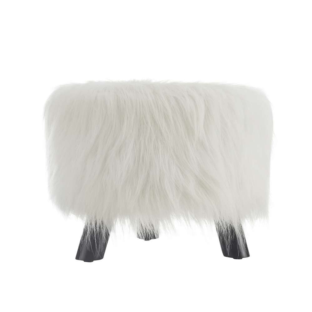 Linon Home Decor - White Faux Fur Foot Stool (16 Inches Wide) - 40487WHT-01-AS-U veiw 4