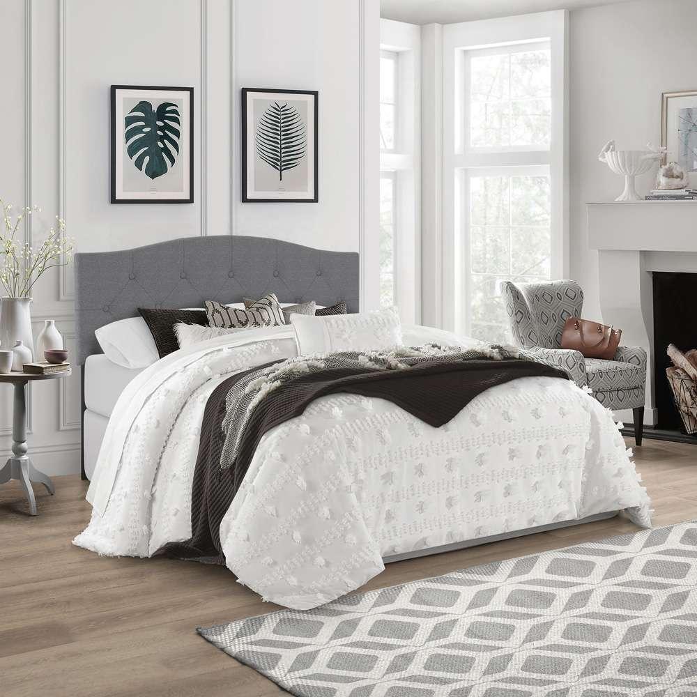 Living Essentials by Hillsdale - Provence Upholstered Arch Adjustable Tufted Full/Queen Headboard with Frame, Glacier Gray Fabric - 2694HFQRG veiw 1