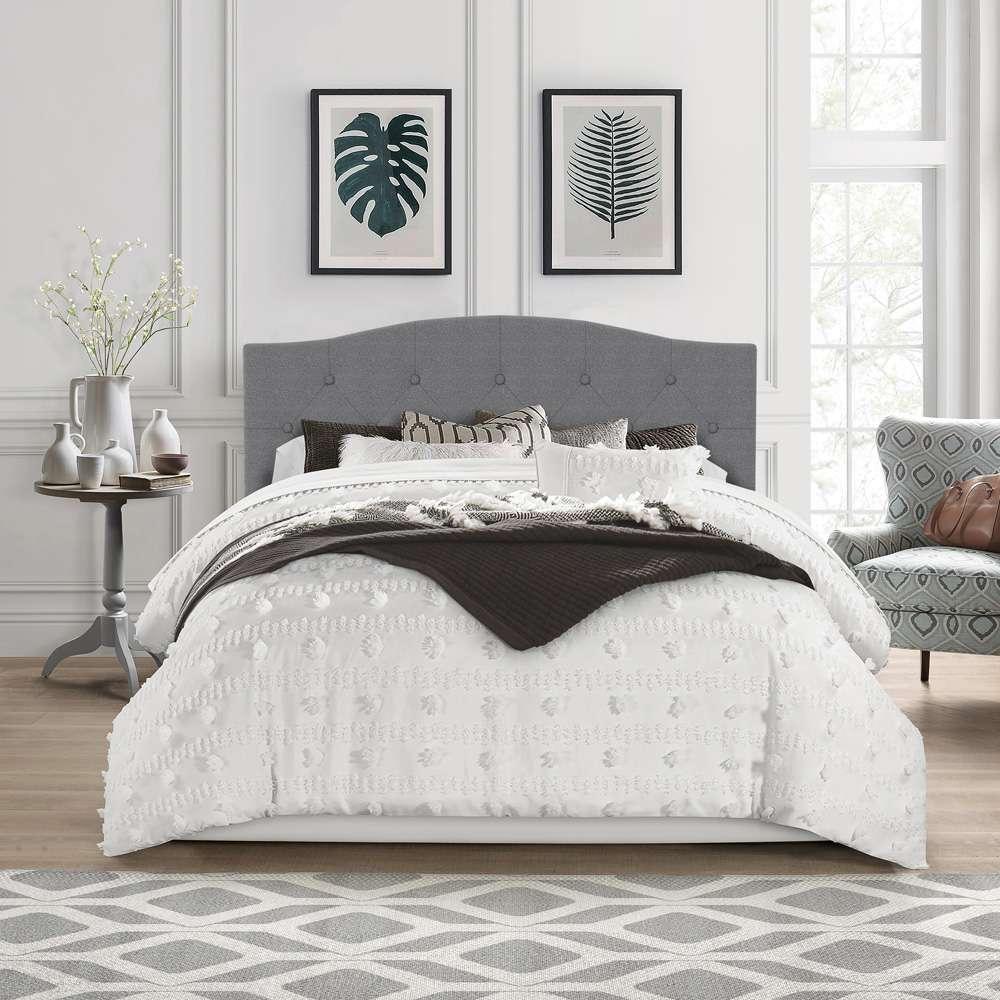 Living Essentials by Hillsdale - Provence Upholstered Arch Adjustable Tufted Full/Queen Headboard with Frame, Glacier Gray Fabric - 2694HFQRG veiw 2