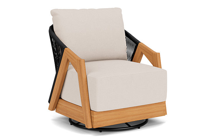 Lloyd Flanders - Alpine Swivel Lounge Chair In Natural Teak Finish With Canvas Birds Eye Fabric - 363080096937 view 1