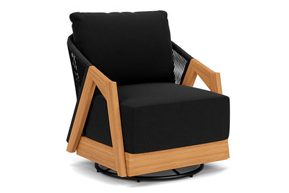 Lloyd Flanders - Alpine Swivel Lounge Chair In Natural Teak Finish With Canvas Black Fabric - 363080096157 view 1