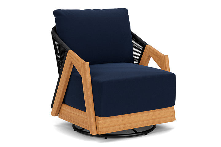 Lloyd Flanders - Alpine Swivel Lounge Chair In Natural Teak Finish With Decorline Navy Fabric - 3630800962019 view 1