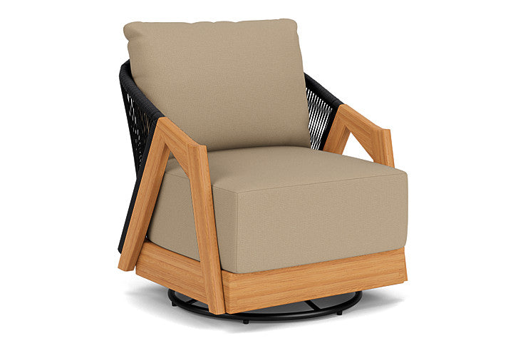 Lloyd Flanders - Alpine Swivel Lounge Chair In Natural Teak Finish With Fife Sahara Fabric - 363080096742 view 1