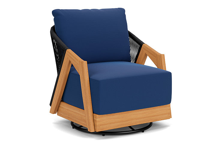 Lloyd Flanders - Alpine Swivel Lounge Chair In Natural Teak Finish With Flagship Lapis Fabric - 3630800961813 view 1