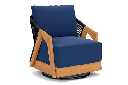 Lloyd Flanders - Alpine Swivel Lounge Chair In Natural Teak Finish With Flagship Lapis Fabric - 3630800961813 view 1