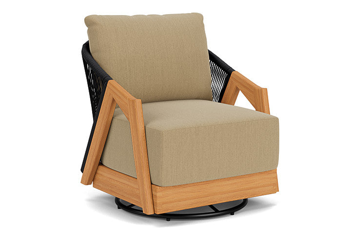 Lloyd Flanders - Alpine Swivel Lounge Chair In Natural Teak Finish With Loveboat Saffron Fabric - 3630800962009 view 1