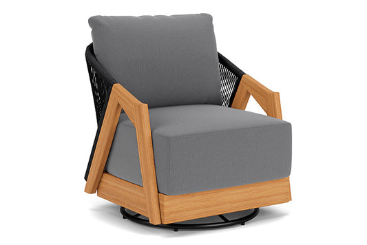 Lloyd Flanders - Alpine Swivel Lounge Chair In Natural Teak Finish With Remy Graphite Fabric - 3630800962003 view 1