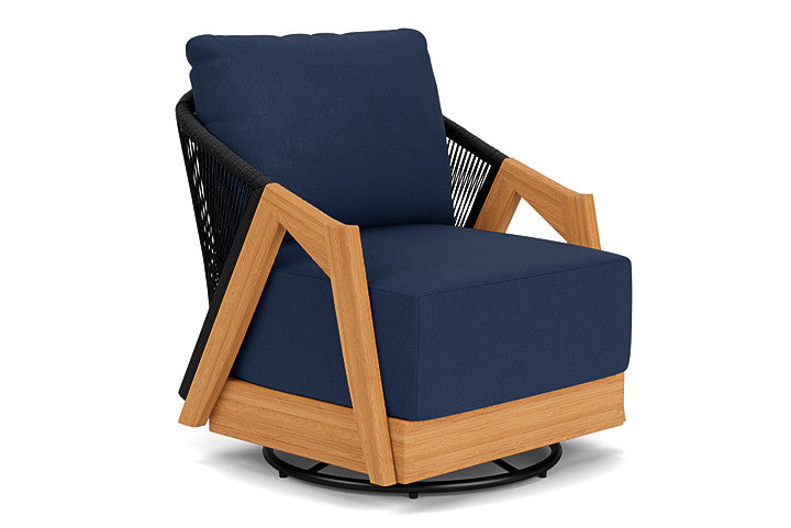 Lloyd Flanders - Alpine Swivel Lounge Chair In Natural Teak Finish With Sandberg Navy Fabric - 3630800962025 view 1