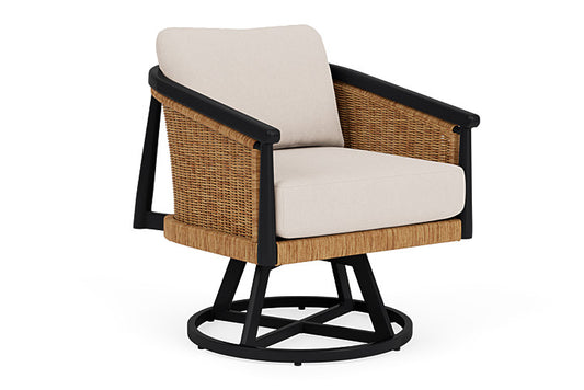 Lloyd Flanders - Galloway Swivel Lounge Chair In Tortoiseshell Finish With Canvas Birds Eye Fabric - 239080111937 view 1