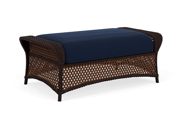 Lloyd Flanders - Grand Traverse Large Ottoman In Caramel Finish With Decorline Navy Fabric - 713270362019 view 1