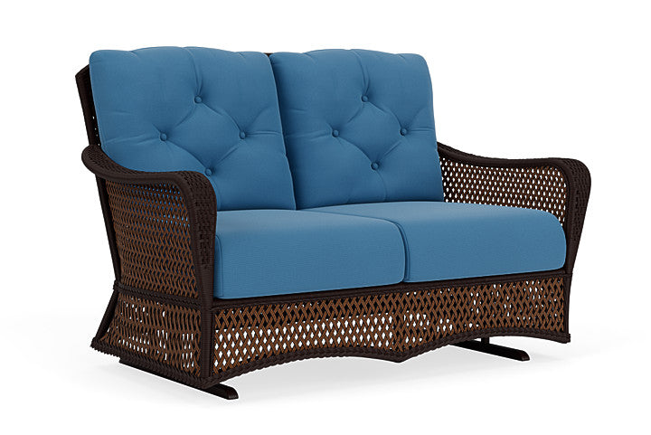 Lloyd Flanders - Grand Traverse Loveseat Glider In Caramel Finish With Bamboo Bay Sky Fabric - 713470362007 view 1