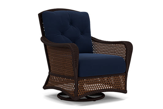 Lloyd Flanders - Grand Traverse Swivel Glider Lounge Chair In Caramel Finish With Decorline Navy Fabric - 713910362019 view 1