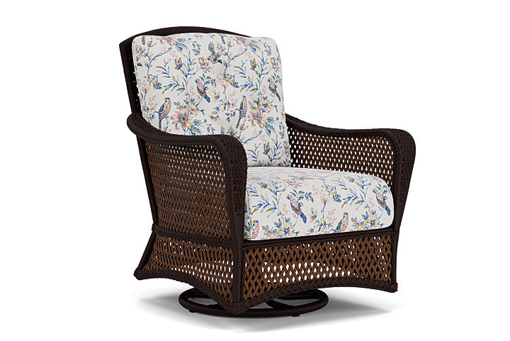 Lloyd Flanders - Grand Traverse Swivel Glider Lounge Chair In Caramel Finish With Whimsical Bird Song Fabric - 713910362080 view 1