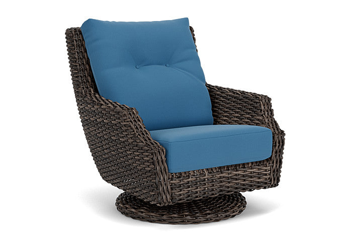 Lloyd Flanders - Largo High Back Swivel Rocker Lounge Chair In Vintage Oak Finish With Bamboo Bay Sky Fabric - 2410804282007 view 1