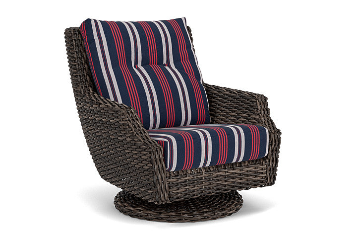 Lloyd Flanders - Largo High Back Swivel Rocker Lounge Chair In Vintage Oak Finish With Berkely Hall Navy Fabric - 2410804282063 view 1