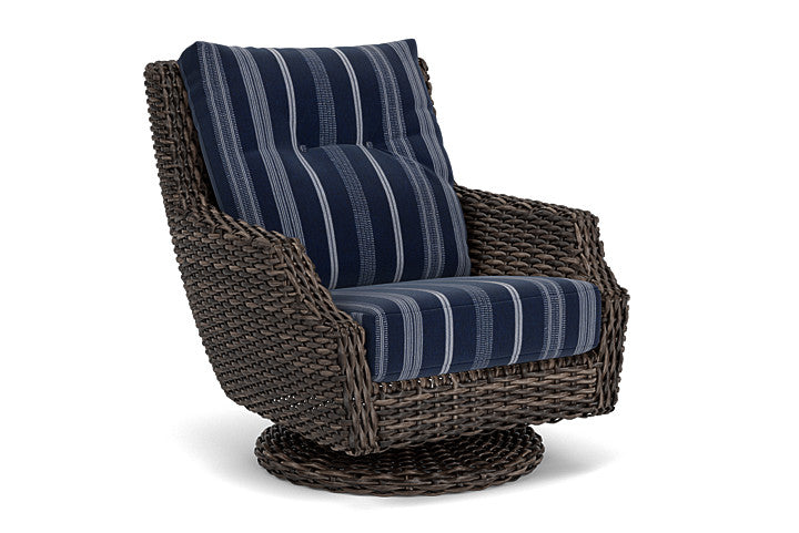 Lloyd Flanders - Largo High Back Swivel Rocker Lounge Chair In Vintage Oak Finish With Consider Indigo Fabric - 2410804281969 view 1