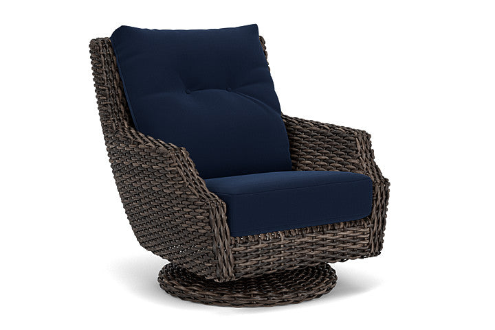 Lloyd Flanders - Largo High Back Swivel Rocker Lounge Chair In Vintage Oak Finish With Decorline Navy Fabric - 2410804282019 view 1