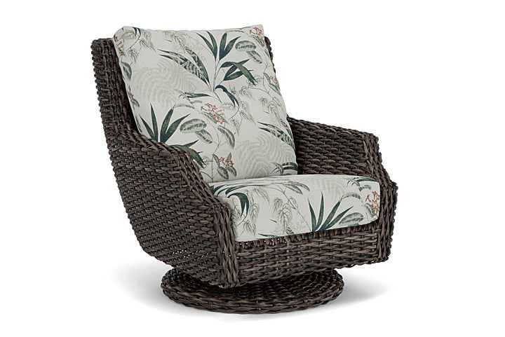 Lloyd Flanders - Largo High Back Swivel Rocker Lounge Chair In Vintage Oak Finish With Delicate Botanical Sage Fabric - 2410804282075 view 1
