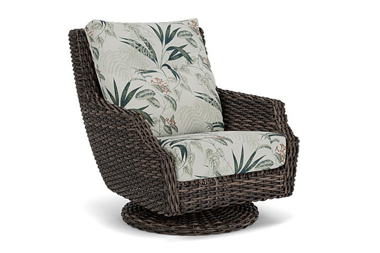 Lloyd Flanders - Largo High Back Swivel Rocker Lounge Chair In Vintage Oak Finish With Delicate Botanical Sage Fabric - 2410804282075 view 1