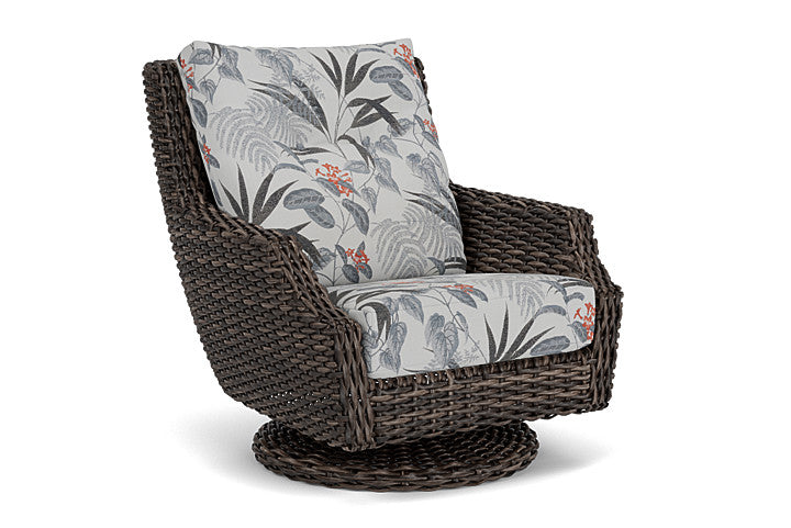 Lloyd Flanders - Largo High Back Swivel Rocker Lounge Chair In Vintage Oak Finish With Delicate Botanical Slate Fabric - 2410804282076 view 1