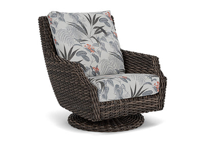 Lloyd Flanders - Largo High Back Swivel Rocker Lounge Chair In Vintage Oak Finish With Delicate Botanical Slate Fabric - 2410804282076 view 1