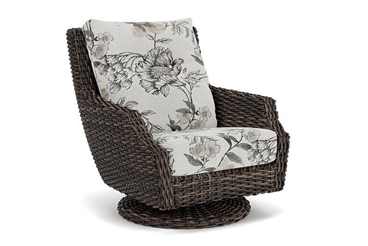 Lloyd Flanders - Largo High Back Swivel Rocker Lounge Chair In Vintage Oak Finish With Serena Floral Dove Fabric - 2410804282077 view 1