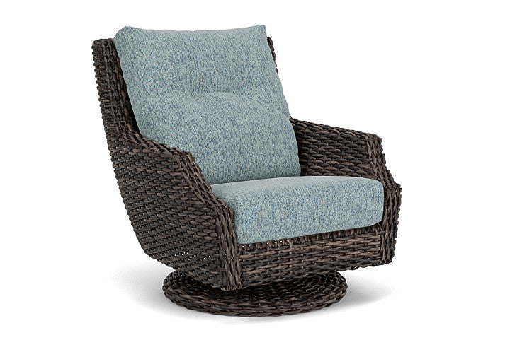 Lloyd Flanders - Largo High Back Swivel Rocker Lounge Chair In Vintage Oak Finish With Serene Ocean Fabric - 2410804282032 view 1
