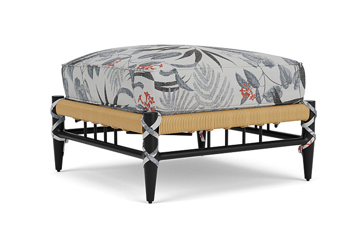 Lloyd Flanders - Low Country Ottoman In Natural Finish With Delicate Botanical Slate Fabric - 770170672076 view 2