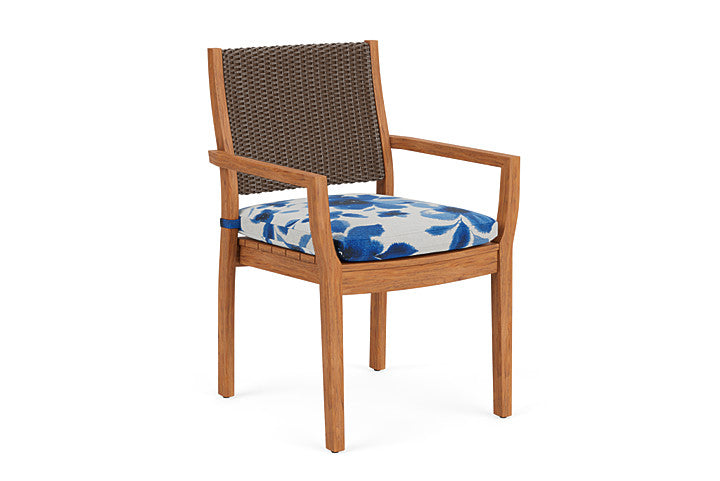 Lloyd Flanders - Teak Loom Back Teak Dining Armchair In Bark Finish With Watercolor Blossom Capri Fabric - 286201008672 view 1