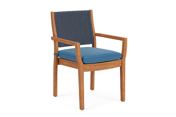 Lloyd Flanders - Teak Loom Back Teak Dining Armchair In Denim Blue Finish With Bamboo Bay Sky Fabric - 2862010402007 view 1